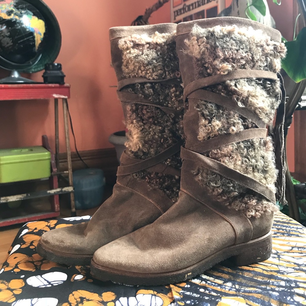 Vintage Suede and Lambswool Pollini Boots